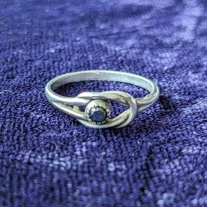 Vintage 925 Sterling Silver Ring With Black Diamond, Size 5.75